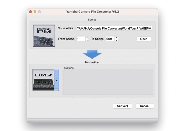 Yamaha Digital Mixing Console DM7: 使用调音台文件转换器（Console File Converter）为演出做好准备