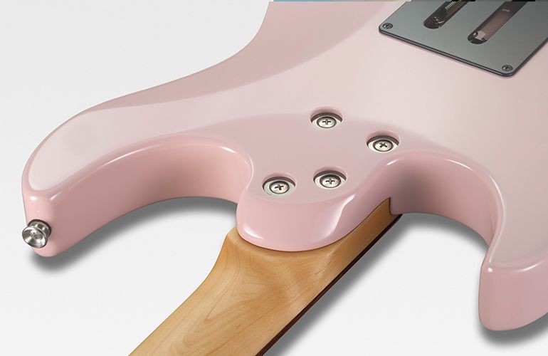 Closeup of Ash Pink Pacifica Standard Plus contoured neck heel.