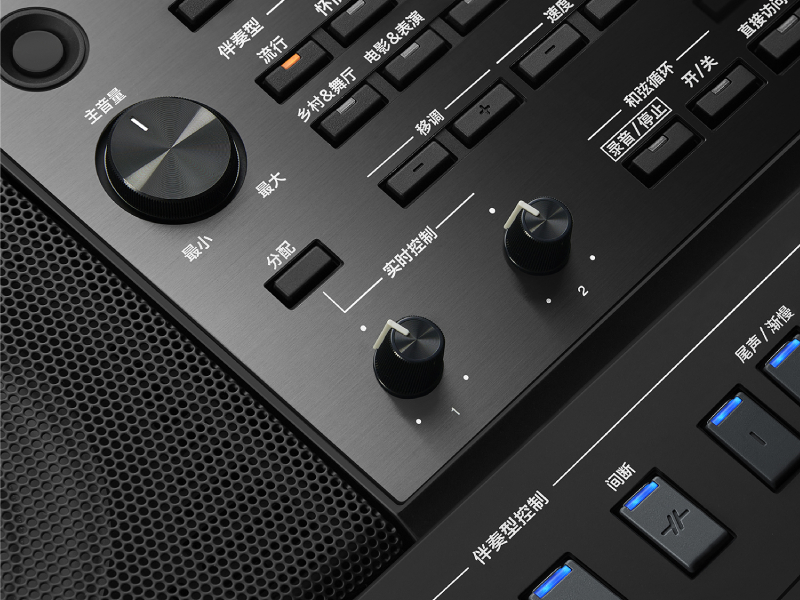 Close-up of Yamaha Arrange Workstation PSR-SX920 Assignable button and Live Control knobs